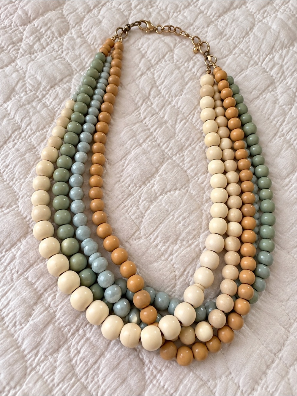Multi-Strand Pastel Bead Necklace - Cream, Mint & Tan